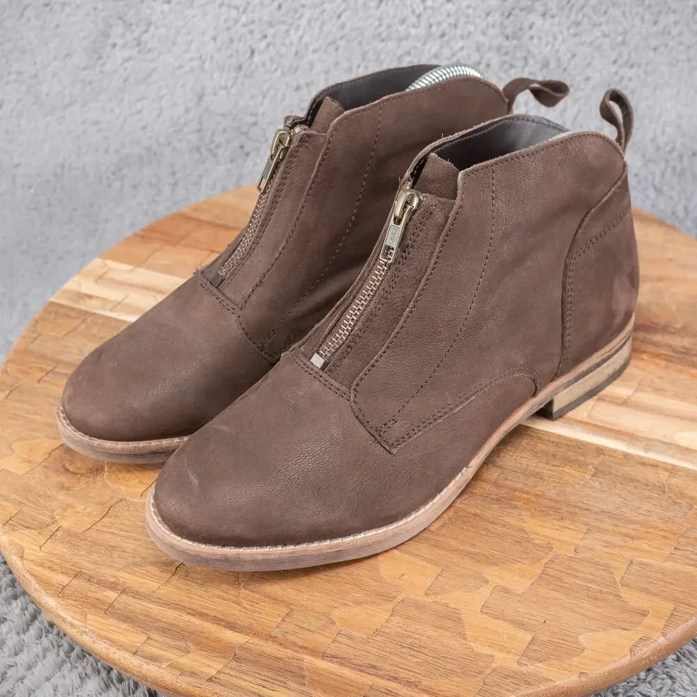 Diba Eli Brown Nubuck Leather Front Zip Up Western Booties Women's 8M - Picture 3 of 7